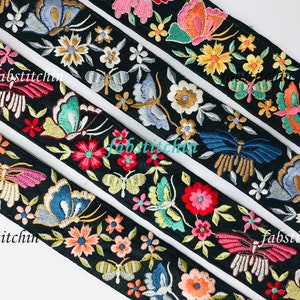 Butterfly Silk Fabric Trim, Embroidered Ribbons, Sari Border, Sari Fabric, Art Quilt, India Fabric Trim By The Yard, Table Runner, Lehenga