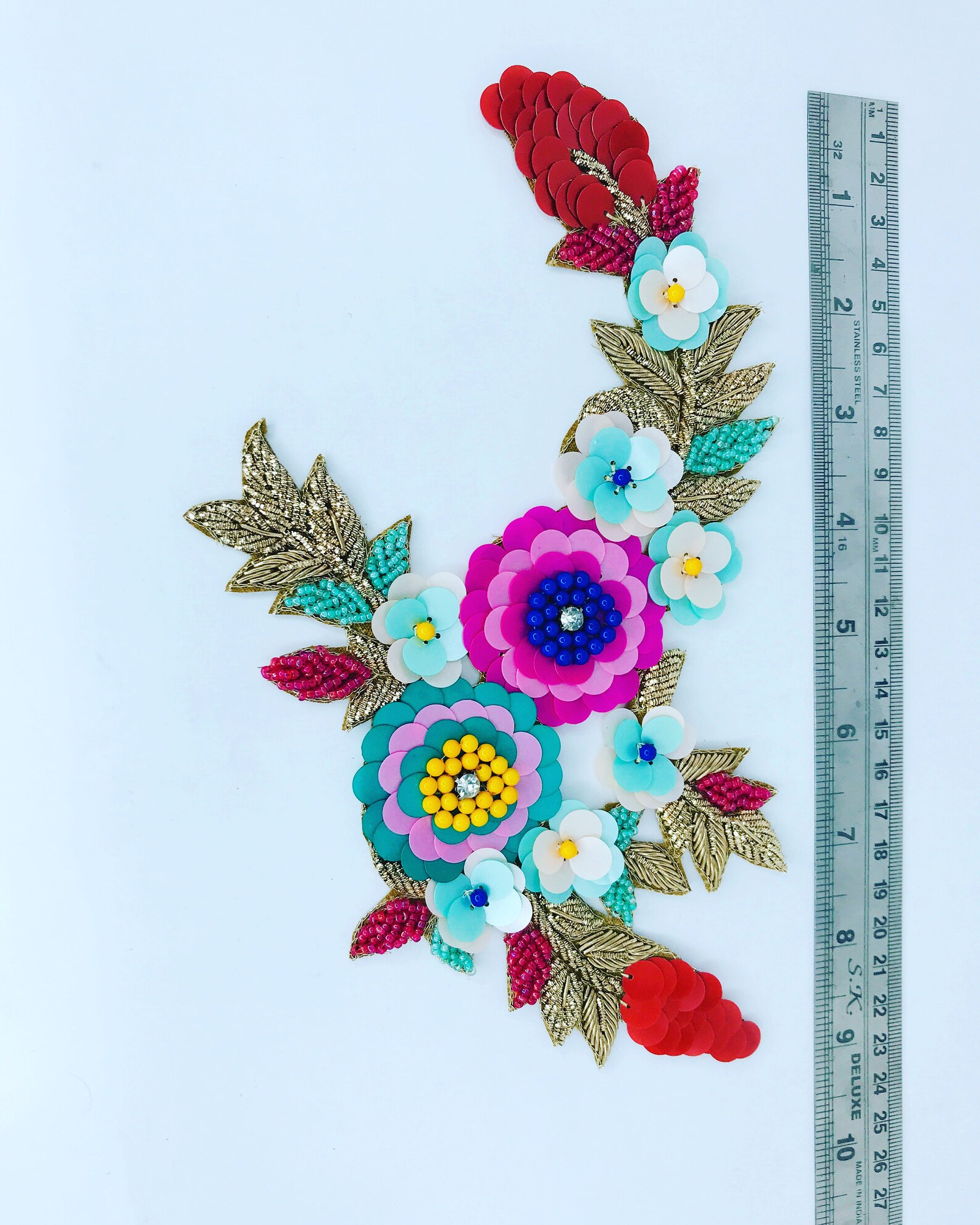 Hand Embroidered Patch Beaded Flower Bouquet Applique Custom Etsy