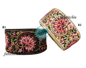 9 Yards Silk Fabric Trim-Multi Colour Embroidered Border-Silk Sari Fabric-Dupattas, Quilt Silk Ribbon-Indian Fabric-Table Runner-Lehengas