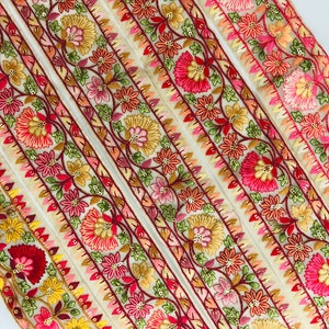 9 Yard Wholesale Indian Lace, Floral embroidered Ribbon Sari Fabric Trim-Table Runner-Art Quilt fabric trim, tissue fabric silk saree Border