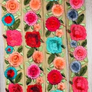 Multi Colour Net Fabric Trim-Embroidered Sari Border-Silk Sari Fabric-Dupattas,Quilt Silk Ribbon-Indian Fabric-Table Runner-Lehengas