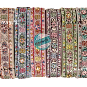 Floral embroidered Indian Ribbon Net Fabric Lace Trim By The Yard, Table Runner-Art Quilt fabric trim-Silk Sari Border Trim-Silk Fabric Trim