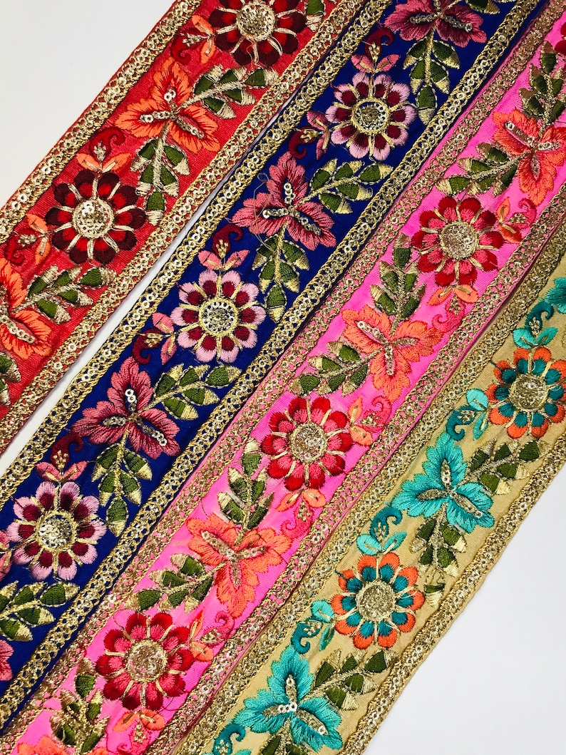 Floral Design Trim Indian Embroidery Decorative Saree Border Lace ...