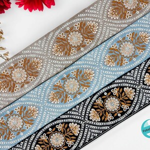 9 Yards Floral Embroidery Trim Sari Border Trimming Decorative Ribbon Tape Crafting Sewing Embellishment Home Decor Silk Fabric-Table Runner
