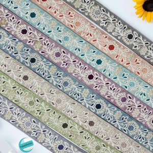 9 Yards Sari Fabric Trim-Multi Color Thread Embroidered Saree Border for Hats, Lehengas, boho junk journals, Bag strap belt, Wedding Dress