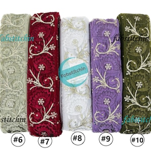 Floral Net Fabric Trim, Multi Colour Embroidered Sari Border,Silk Sari Fabric,Dupattas,Quilt Silk Ribbon,Indian Fabric,Table Runner,Lehengas