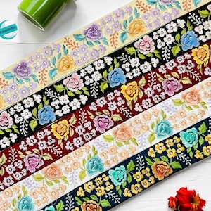 9 Yards Multi Color Floral Embroidered Trim Sari Lace Yellow Embellishment Ribbon Tape Floral Trim DIY Bag Belt Guitar Strap Handbag Strap