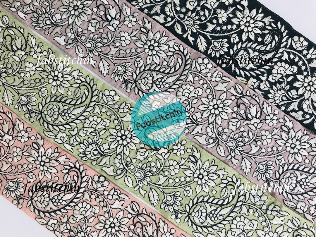 9 Yards Wholesale Indian Thread Embroidery Fabric Trim Embroidered ...