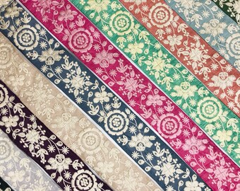 Saree Border, Lace Floral Sari Silk Ribbons Embroidered Silk Sari Fabric Ribbons, Bohemian Fabric, Holiday Decorations, Boho Junk Journal