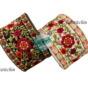 Saree Border Indian Fabric Lace Trim By The Yard, Embroidered Ribbon Sari Fabric Trim,Table Runner,Art Quilt fabric trim Sari Border Fabric