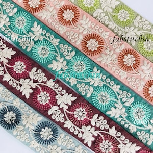 Indian Sari Trim By The Yard Embroidered Saree Ribbon Embellishments Embroidery Cushions Sewing Crafting Trimmings Curtains, Lehenga