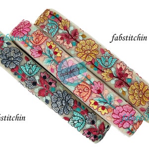 9 Yards Floral Multi color Floral Embroidery Indian ribbons for Hairband-Bow, Bag strap belt DIY crafting sewing,Jewelry making, Hat-band