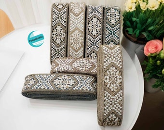 3 Yards White Embroidered Sari Fabric Trim Ribbon Saree Border trim-Wedding Dress Sari Border Saree Border Indian Trim Lehengas Skirts Bows