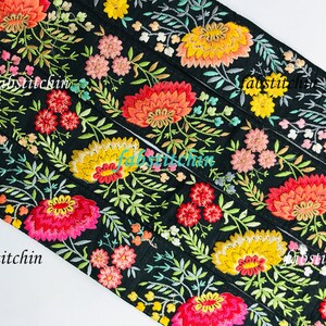 Indian Floral Embroidered Fabric Lace Embroidered Saree Border for boho junk journals, Table Runner, Indian Textiles Sari Fabric Trim