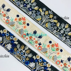 9 Yards Sari fabric Indian Embroidered Trim, Sari Border Fabric Trim for Bohemian Wedding Dress, Lehengas, Dupattas, Art Quilt, Table Runner