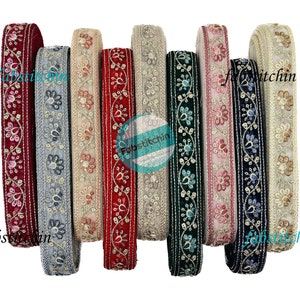 9 Yards Net Fabric Saree Border Indian Lace Trim By The Yard, Sari Fabric Trim-Table Runner-Art Quilt fabric trim Sari Border Silk Fabric