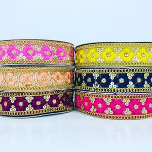 9 Yards Multi Colour Floral Net Fabric Embroidered Sari Border Trim-Silk Sari Fabric-Quilt Silk Ribbon-Indian Fabric-Table Runner-Lehengas