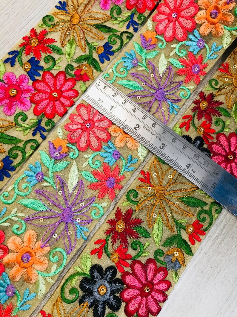 Beautiful Floral Design Trim Embroidered Border Crafting Etsy
