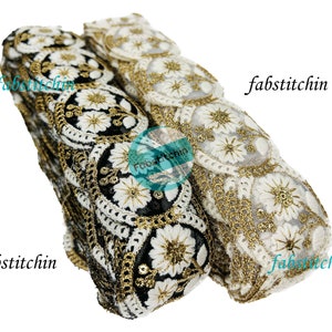 9 Yards Floral Embroidered Net Fabric Trim-Multi Colour Sari Border-Tulle Fabric-Sewing Trimmings-Indian Crafting Border-Hairband-Bow-Belts