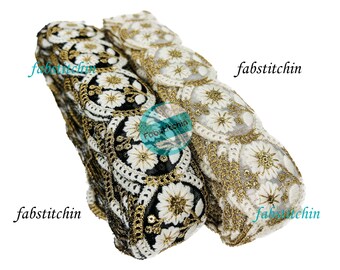9 Meter Floral bestickter Netzstoff Besatz-Bunt Sari Borte-Tüll Stoff-Nähen Besatz-Indische Handwerk Borte-Haarband-Schleife-Gürtel