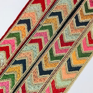 Saree Border Indian Lace Trim By Yard, Indian Lace Trim, embroidered Ribbon Sari Fabric Trim-Table Runner, Art Quilt fabric trim Silk Fabric