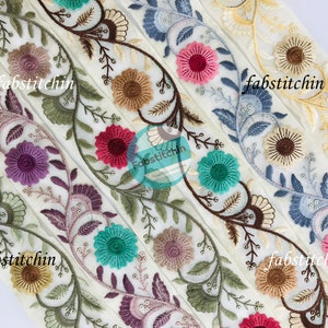Indian Floral Embroidered Trim By The Yard Sari Embellishment Embroidery Border Saree Ribbon Cushions Home Décor Sewing Clothing Trim Belts