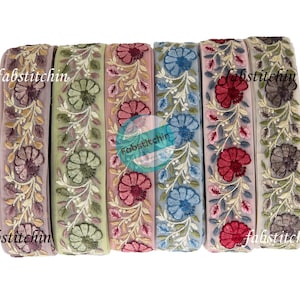 Saree Border, Indian embroidered Floral Ribbon Net Fabric Lace Trim, Table Runner, Art Quilt fabric, Silk Sari Border Trim, Silk Fabric Trim