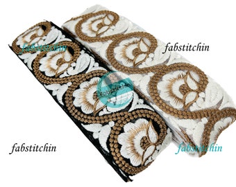 9 Yards Net Fabric Floral Embroidered Trim-Multi Colour Sari Border-Tulle Fabric-Dupattas, Silk Ribbon-Indian Fabric-Table Runner-Lehengas