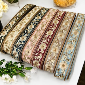 Sari Fabric Trim-Multi Colour Embroidered Saree Border trim for Dupattas-Embroidered Fabric Lace-Bag strap belt-Lehengas-Skirt-Hairband-Bow