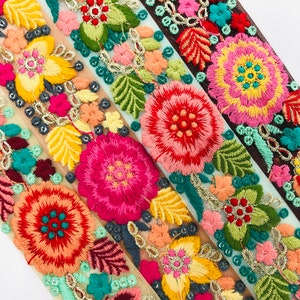 Multi Colour Net Fabric Trim-Embroidered Sari Border-Silk Sari Fabric-Dupattas, Quilt Silk Ribbon-Indian Fabric-Table Runner-Lehengas
