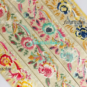 Multi Color Floral Sari Fabric Trim, Embroidered Border Fashion boho junk journals, Wedding Dress, denim jackets, home décor embellishments
