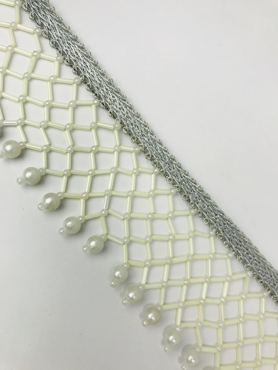 hanging beads for dress Pearls Fabric Trim Wedding Border Saree Fabric Art Quilt Lehenga Table Runner | Fabstitchin Size:38/36 Skylah Asymmetric Hem Mini V-neck homecoming dress