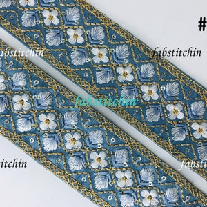 9 Yards Indian embroidered Ribbon Sari Fabric Lace Trim, Table Runner-Art Quilt fabric trim-Silk Sari Border Trim-Silk Fabric Trim zdjęcie 8