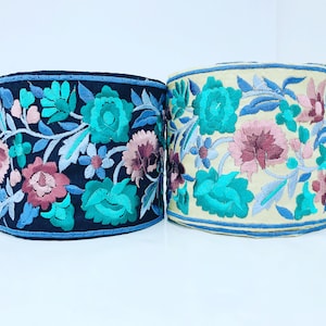 Embroidered Ribbon Sari Fabric Trim-Table Runner-Saree Border Indian Lace Trim By The Yard, Art Quilt fabric trim Sari Border Silk Fabric