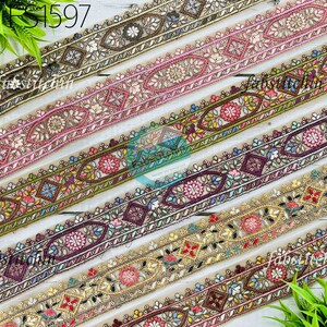 Floral Embroidery Fabric Trim Embellishment Decorative Multi color Embroidered Saree Ribbon Sewing Crafting Border Indian Trimming By Yard