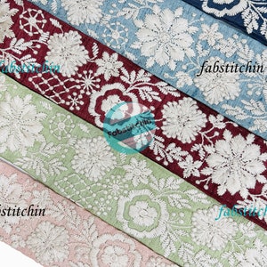 Sari Fabric Trim, White Thread Embroidered Saree Border, Sari Fabric Trim-Silk Ribbon-Saree Border Indian Lace Trim, Textiles Fabrics, Belts
