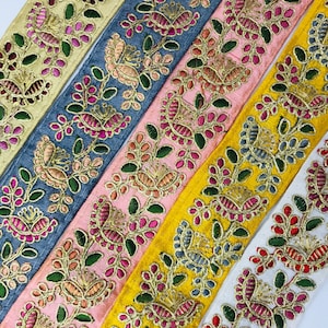 Embroidered Floral Design Beautiful Trim Border Crafting Sewing Decorative Fabric Sari Ribbons Tapes Trim Cushions Cover Trims | FabStitchIN