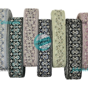 Embroidered Net Fabric Trim Ribbon for boho clothing-Wedding Dress, Sari Border, Saree Border, Indian Trim By The Yard, Table Runner