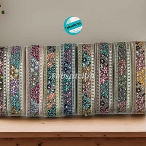 Multicolor Floral Sequin Embroidery Lace on Net Fabric 2 Inches Wide Indian Border Trim for Dresses Sarees Crafts by the Yard