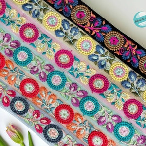 9 Yards Sari-stofversiering - meerkleurige geborduurde sari-randafwerking voor Dupattas - geborduurde stof kant tafelloper Lehenga-rokken riem