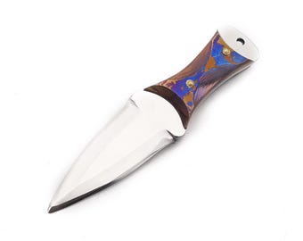 Timascus Mini Skinner Knife • D2 Fixed Blade EDC Knife • Compact Neck Knife • Handmade Titanium Damascus Handle