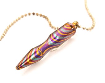 Black Timascus Bullet Necklace • Titanium Damascus EDC Pendant