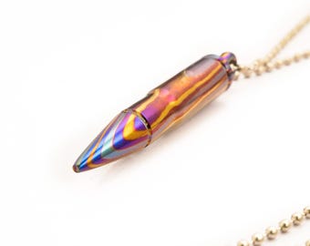 Timascus Bullet Pendant Necklace | Titanium Damascus EDC Jewelry for Men | Handmade Exotic Pendant | Ready to Ship
