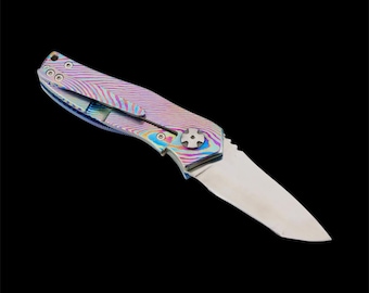 Handmade Timascus Frame Lock Knife • Custom Titanium Damascus EDC • D2 Steel Blade