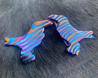 Timascus Wolf Head Brooch Pin • Exotic Titanium Damascus Jewelry • Viking Celtic Scarf Pin