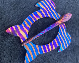 Timascus Scarf Pin Brooch • Exotic Titanium Damascus Shawl Clasp • Handmade Luxury Celtic Viking Jewelry