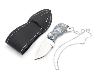 Fordite Neck Knife • 440C Stainless Steel • Handmade EDC Skinner