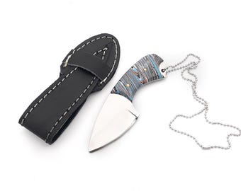 Fordite Neck Knife • 440C Stainless Fixed Blade • Handmade EDC Skinner • Ready to Ship