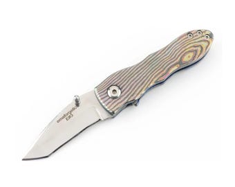 Timascus Folding Knife • Titanium Damascus Pocket Knife • Custom Handmade EDC Collector Knife