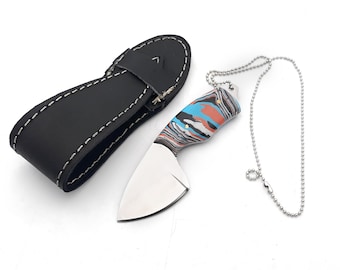Fordite Neck Knife • Handmade 440C Fixed Blade • Small EDC Skinner • Colorful Fordite Handle